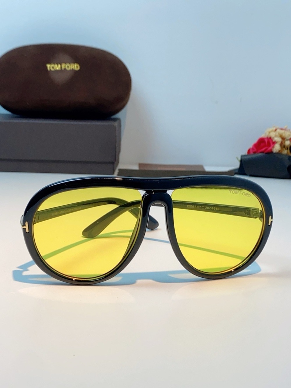 Tom Ford Men’s Aviator Sunglasses - Black Frame with Yellow Lenses